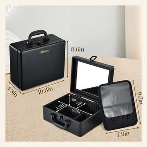 Travel <b>Makeup</b> Organizer <b>Case</b> with Mirror PU Leather Cosmetic Train <b>Case</b> with Adjustable Dividers and Brush Holder Make up Box - Product Image 6