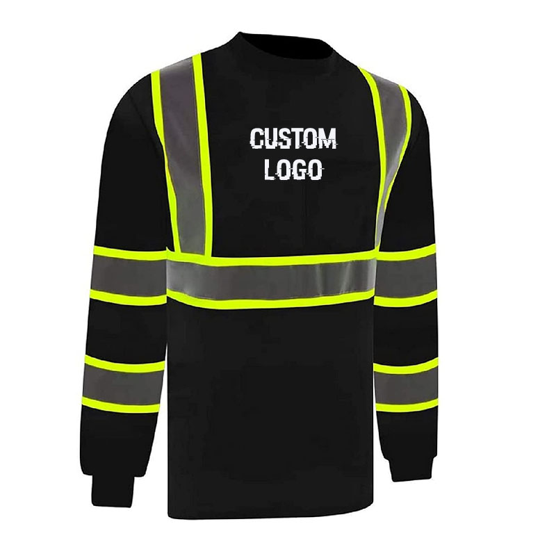 Светоотражающая Защитная футболка высокой видимости с логотипом на заказ, Рабочие Рубашки с высокой видимостью, сухие мужские футболки с длинными рукавами и карманами