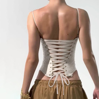 Débardeur court blanc sexy pour femme, dos nu, sans manches, à nouer, avec rubans à sequins, en tissu, pour soirée et vacances