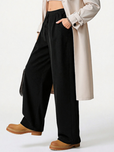 <span class=keywords><strong>Pantalon</strong></span> Large Taille Haute <span class=keywords><strong>en</strong></span> Velours Côtelé pour <span class=keywords><strong>Femme</strong></span>, Grande Taille, Style Décontracté, Couleur Unie, avec Cordon de Serrage, Collection Automne - Product Image 5