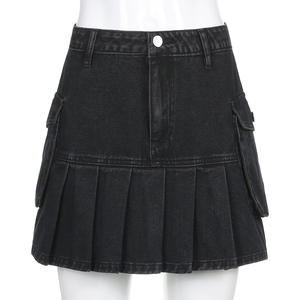 Jeans Mini <b>Skirt</b> <b>Goth</b> Denim Pleated <b>Skirts</b> with Big Pockets Women Girl Summer Punk Black Faldas High Waist Korean Fashion - Product Image 6