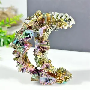 Rainbow Bismuth Ore Crystal Metal Ore Bismuth Ornaments Metal Ore Specimen Crystal Bismuth Moon For Home Decoration