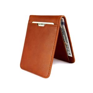 Billetera de cuero natural con bloqueo RFID para hombre, billetera de bolsillo frontal, delgada, minimalista, plegable - Product Image 4