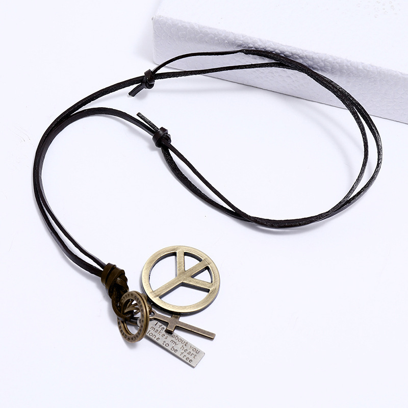 Collana Uomo Donna Con Ciondolo Segno Della Pace - Acciaio Inox Argento E Cordino