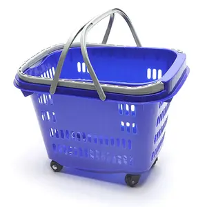 Blaue Einkaufs wagen Kunststoff Rollender Einkaufs korb mit Rädern und Griffen