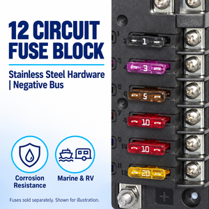 Bloque de Fusibles de 12 Circuitos con Bus Negativo y Cubierta Transparente, Panel de Fusibles de 32V DC 100A para Barcos, Embarcaciones y Autocaravanas - Product Image 6