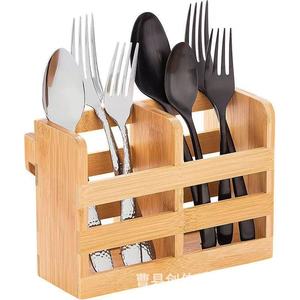 Support à couverts en bambou à 4 compartiments, boîte de rangement pour ustensiles de cuisine, organiseur de comptoir pour couteaux, cuillères et fourchettes - Product Image 3
