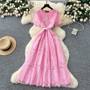 Verano <span class=keywords><strong>romano</strong></span> cuello redondo túnica vendaje Casual Midi <span class=keywords><strong>vestido</strong></span> para <span class=keywords><strong>mujer</strong></span> imperio con cuentas ahueca hacia fuera el <span class=keywords><strong>vestido</strong></span> de encaje - Product Image 1
