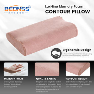 Bantal leher bentuk gelombang nyaman bantal busa memori serviks tinggi dan rendah alami bantal Rebound lambat merah muda - Product Image 3