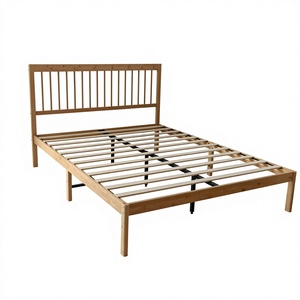 Современная однослойная кровать-платформа из массива дерева с низким профилем и функцией хранения, каркас из бамбука - Product Image 5