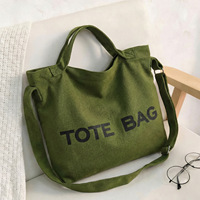 Tas Tote Kanvas untuk Wanita Tas Bahu Cetak Huruf Modis Tas Tangan Kanvas Tahan Lama Kapasitas Besar untuk Belanja Harian, Perjalanan, Sekolah