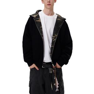 Sweat-shirts réversibles camouflage en coton 100% vintage pour hommes, style streetwear hip-hop, coupe ample avec fermeture éclair - Product Image 2