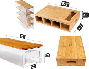 เขียงไม้ไผ่ขนาดใหญ่พร้อมภาชนะ, สถานีเตรียมอาหาร, เขียงพร้อมที่เก็บของ - Product Image 2