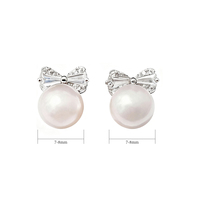 Boucles d'oreilles nœud en argent sterling 925 plaqué platine avec perles de culture d'eau douce blanches de qualité AAAAA, forme pomme de terre, pour femme, idéales pour mariage