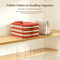 Diviseurs d'étagères amovibles en acrylique transparent pour l'organisation des placards, salles de bain et armoires, pour vêtements pliés et sacs à main, sans perçage