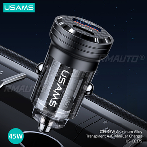 USAMS C35 45W ที่ชาร์จในรถยนต์ชาร์จเร็วสำหรับไอโฟน 14 โปรแม็กซ์ เสี่ยวมี่ หัวเว่ย ซัมซุงอลูมิเนียมอัลลอยด์โปร่งใสที่ชาร์จในรถยนต์ขนาดเล็ก - Product Image 5