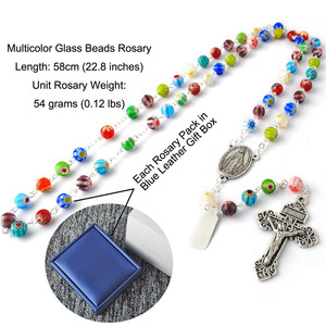 Collar religioso de 8mm para mujer, piedras azuladas multicolor, cuentas de cristal, cadena de plata, Rosario con caja de regalo, venta al por mayor de fábrica - Product Image 2