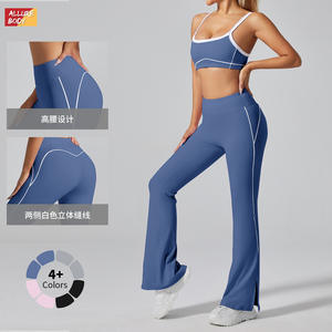 Pantalones de yoga acampanados de cintura alta con abertura lateral y rayas laterales, elásticos en cuatro direcciones, de nailon y elastano, para mujer, para fitness y danza. - Product Image 5