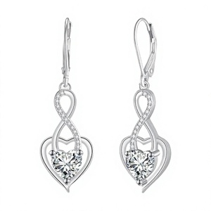 Pendientes de Plata de Ley 925 con Zirconia Cúbica 3A en Forma de Corazón Infinito para Mujer, Marca J.MUEN - Product Image 4