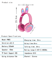 Headset Gaming LED Lampu Kelinci Lucu, Headphone Over Ear untuk PC, Ponsel, Tablet, dan Mac