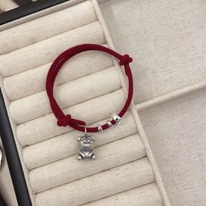 999 Pure Silver Teddy Bear Red <b>Rope</b> <b>Bracelet</b> Unisex Gift Jewelry - Product Image 2