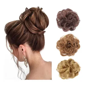 Hot Elastic Synthetic Hair Chignon Ring Wrap Curly Wavy Scrunchies Extension Ponytails Messy Hair Bun For Girls Women Hairpiece