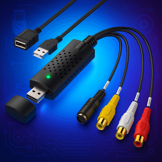 USB Audio Video Capture Card Adapter with USB Cable USB 2.0 to RCA Video Capture Converter for TV DVD VHS Capture Device