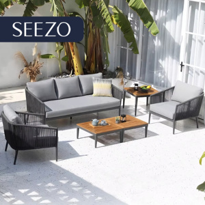 <span class=keywords><strong>Conjunto</strong></span> de Muebles de Jardín de 4 Piezas con Sofá de Aluminio y <span class=keywords><strong>Mesa</strong></span> de WPC, para Patio, Villa, Hotel, con Cuerdas Tejidas - Product Image 2