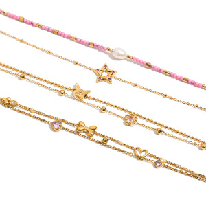 Bracelet à breloques tendance en alliage de zinc plaqué or 18 carats avec étoile et strass, design géométrique pour femme - Product Image 5