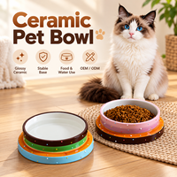 Mangkuk Keramik Dekorasi Titik Warna-warni untuk Hewan Peliharaan, Mangkuk Makanan Kucing, Alas Stabil, Mangkuk Air Porselen untuk Anak Kucing dan Anjing Kecil, OEM ODM Grosir