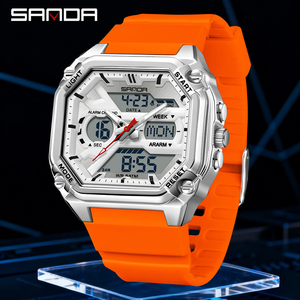นาฬิกาข้อมือผู้ชาย SANDA 6325 รุ่นขายดี ดีไซน์สปอร์ต หน้าปัดคู่ ฟังก์ชั่นหลากหลาย สาย TPU กันน้ำ เหมาะสำหรับใส่ลำลองและกิจกรรมกลางแจ้ง ของขวัญ - Product Image 5