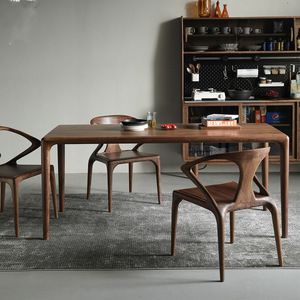 Table à manger GEDO 2026, style américain moderne rétro, en noyer massif noir, avec design carré et circulaire, meubles rectangulaires pour la maison - Product Image 3