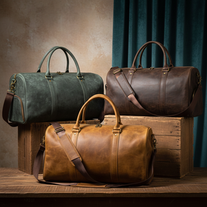 Sac de voyage rétro en cuir véritable grande capacité pour homme, sac de sport et de gym avec fermeture éclair pour week-end et nuit - Product Image 1