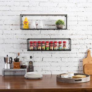Conjunto de 2 rectángulo negro enmarcado Metal montado en la pared Rectangular estantes de exhibición para la decoración del hogar - Product Image 5