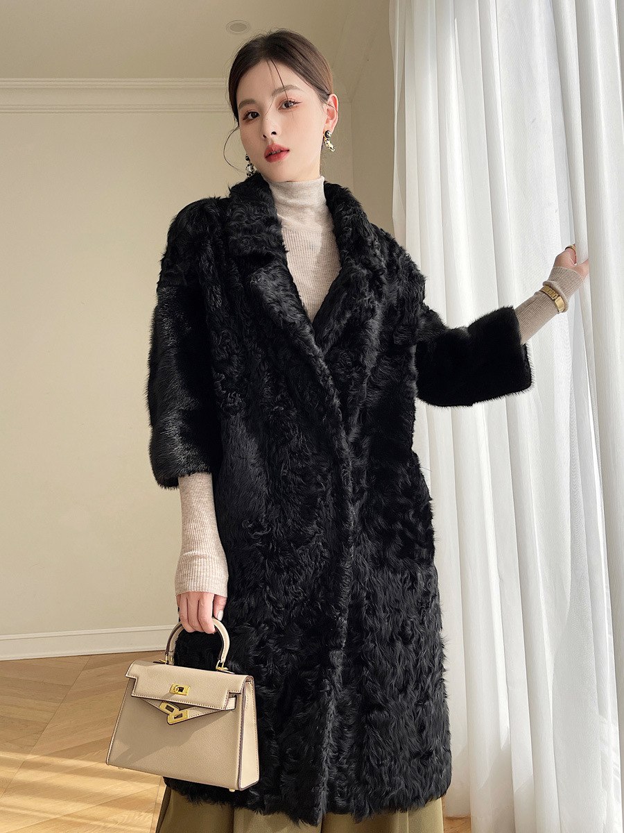Chekiang Women's Long Windproof Lamb Fur Coat - Curly Sheepskin