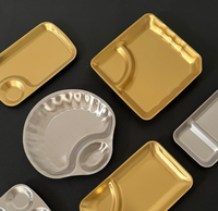 Plateau de service pour collations en acier inoxydable durable à double compartiment, forme irrégulière, écologique, compatible lave-vaisselle, or et argent, pour frites