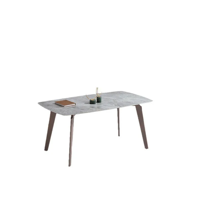 Table rectangulaire de salle à manger avec pieds en métal, en ardoise Pandora, en marbre fritté brillant de luxe italien minimaliste et léger