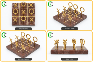 CCI Brown <b>Marble</b> Tic Tac Toe Set with Brass Inlay 6 Inches Decorative Tabletop Board <b>Game</b> with Brass O X Coins for Coffee Table - Product Image 2