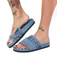 Zapatillas de diseñador de talla grande para mujer, sandalia azul coreana, antideslizante, Wanita, Arket, Jeans, vaquera