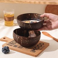 Bol artisanal durable en coque de noix de coco, authentique, naturel, non enduit, biodégradable, poli à la main, compatible végétalien, pour desserts et yaourts