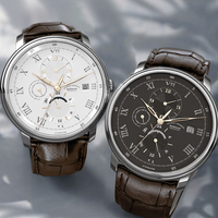 BORMAN Montre à main automatique de luxe pour hommes Cadran blanc personnalisable avec boîtier en acier inoxydable Résistant à l'eau et affichage du pointeur