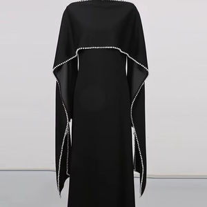 Vestido Abaya Maxi con Mangas de Capa y Adorno de Perlas Elegante y Personalizado de Leduo - Caftán Islámico Modesto para Mujer - Product Image 1