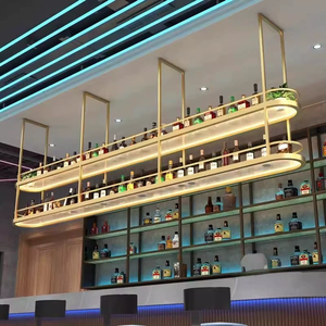 Mostrador de Bar colgante, gabinete de vino iluminado, diseño de Panel, construcción de hierro y Metal, almacenamiento moderno para botellas de copas de vino - Product Image 1