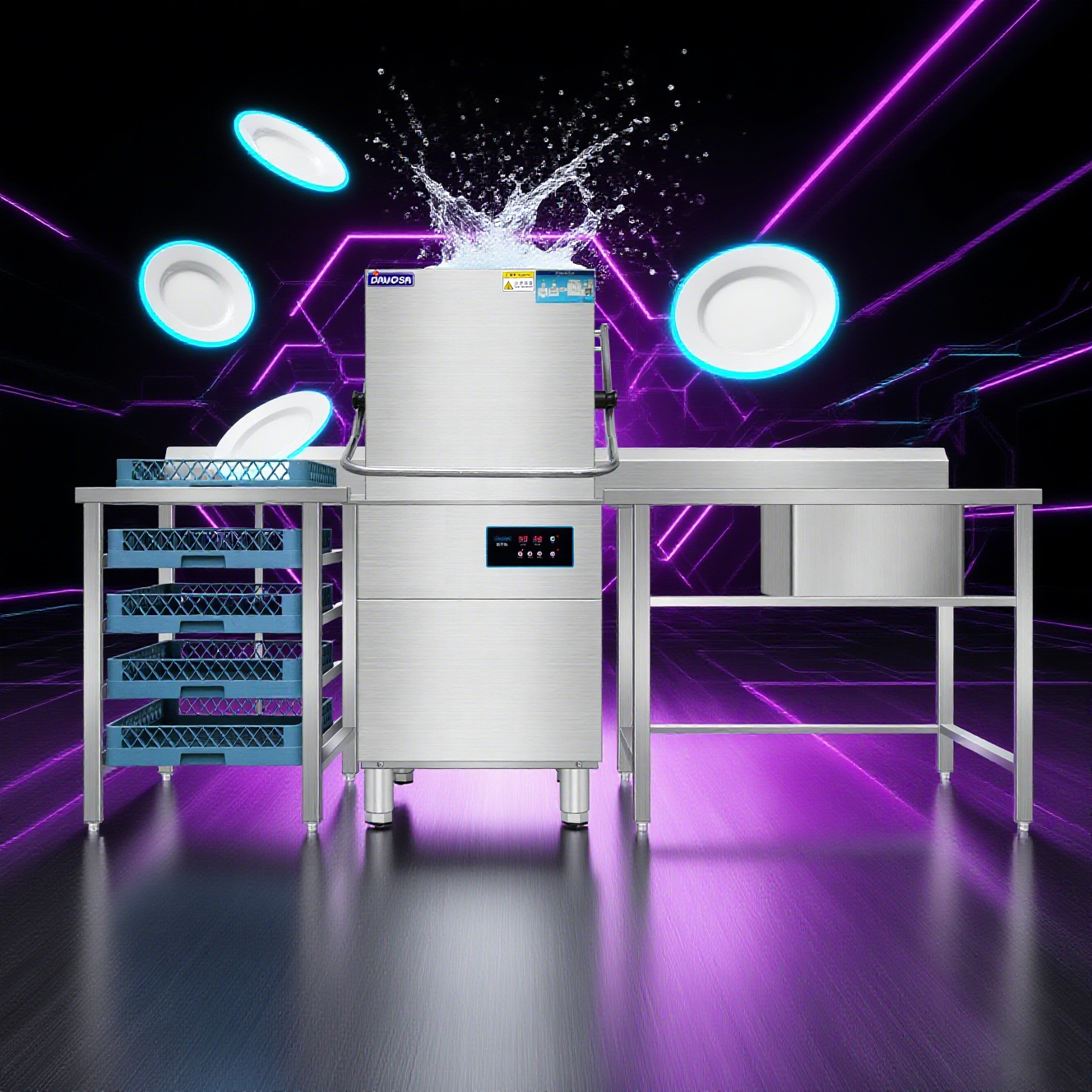 DAVOSA Freestanding Stainless Steel Dome Dishwasher Machine-Smart Automatic Industrial Commercial Hotel Use Dishwashing Machine