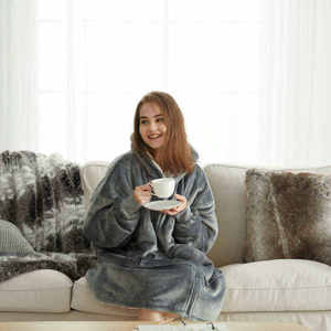 <span class=keywords><strong>Coperta</strong></span> con Cappuccio Oversize in <span class=keywords><strong>Pile</strong></span> Sherpa e Flanella, Calda e Spessa, con Ampie Tasche - Product Image 2