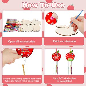 Kit de carillon éolien en bois DIY en forme de pomme, fournitures d'artisanat <span class=keywords><strong>pour</strong></span> la rentrée scolaire, ensemble de peinture <span class=keywords><strong>pour</strong></span> enfants, cadeau <span class=keywords><strong>pour</strong></span> enseignant, décoration intérieure, cadeau éducatif - Product Image 3
