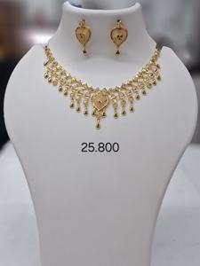 <b>Gold</b> Heart Lattice Necklace <b>Set</b> with Dangling Drops and Matching Earrings for Womens Festive <b>Jewelry</b> - Product Image 3