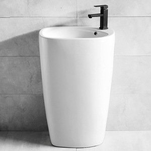 Lavabo de pedestal integrado de cerámica de gran formato para baño, uso doméstico - Product Image 3
