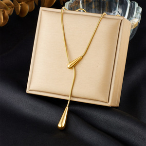 Minimalist Teardrop Pendant Necklace Stainless Steel Chain Tassel Design Fashion Jewelry For Women N3314 - Product Image 1
