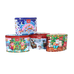 Christmas metal tea packaging with 3D embossing oval tin cans tea gift box packaging